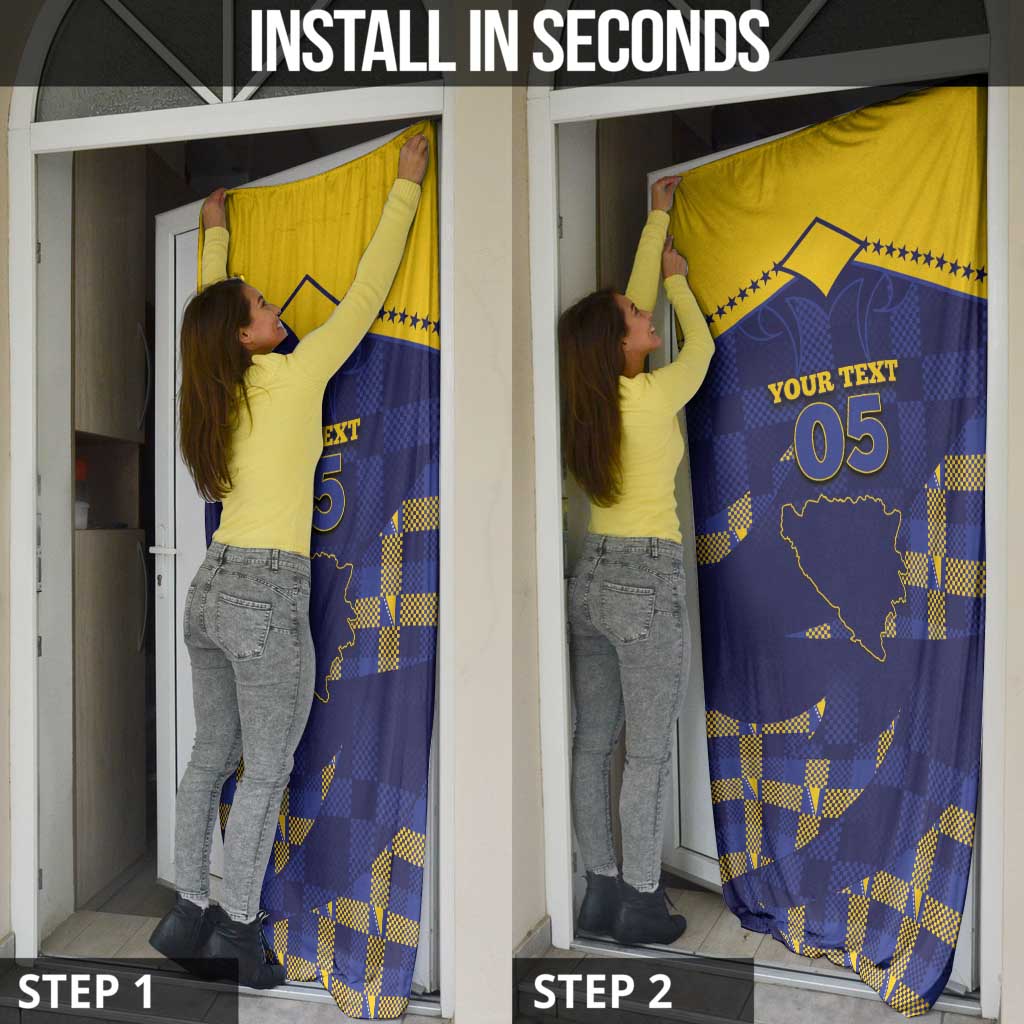 Custom Bosnia And Herzegovina Football Door Cover Fierce Dragon National Stars With Checker Patterns