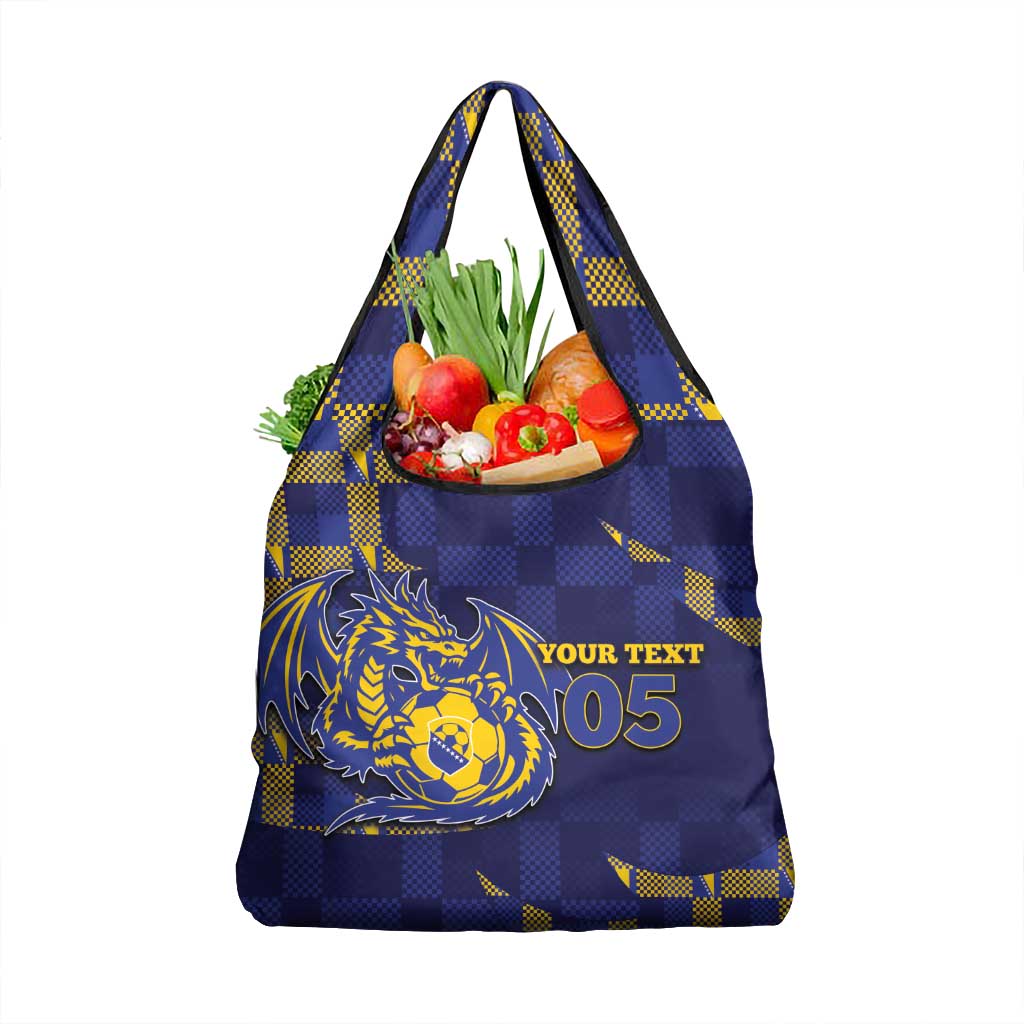 Custom Bosnia And Herzegovina Football Grocery Bag Fierce Dragon National Stars With Checker Patterns