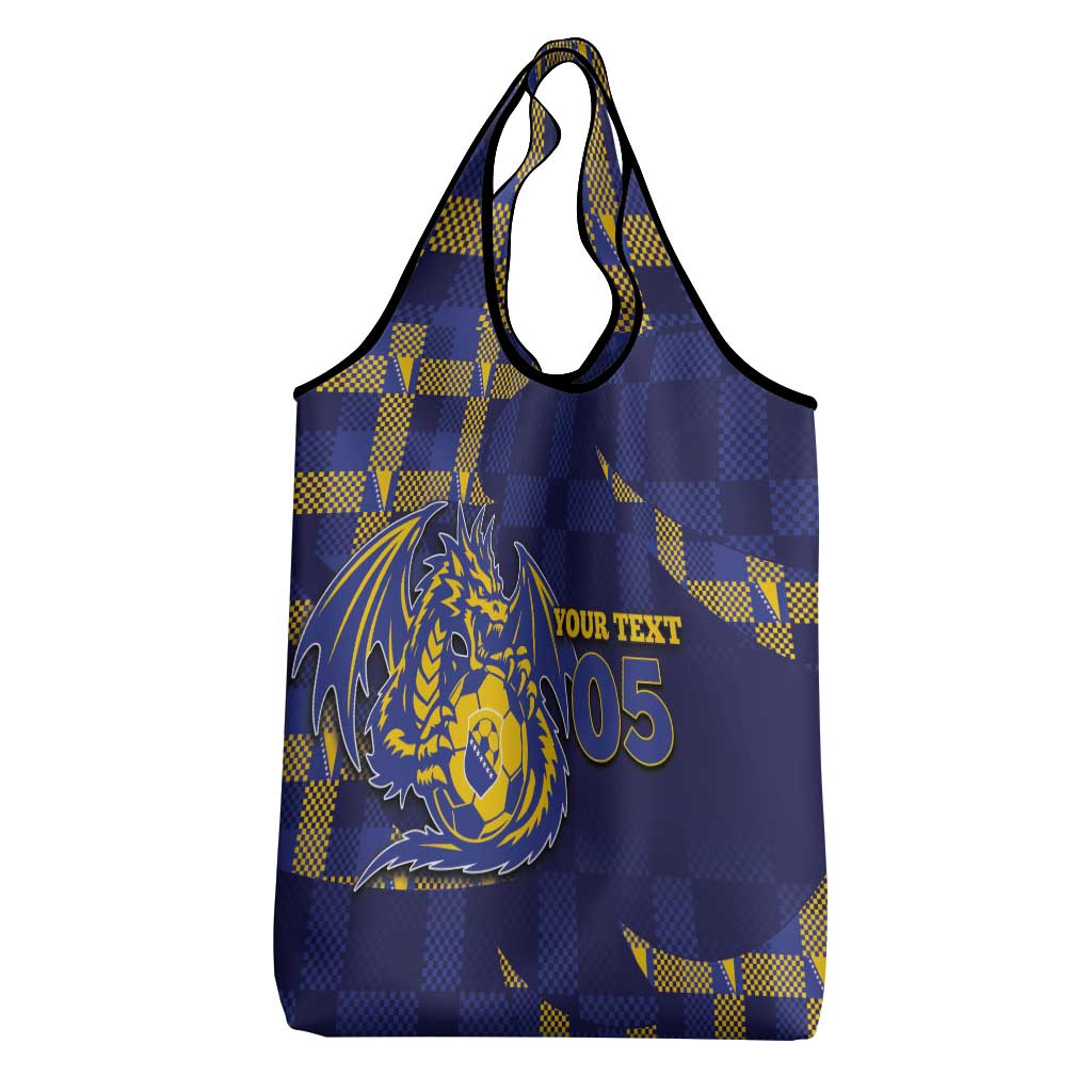 Custom Bosnia And Herzegovina Football Grocery Bag Fierce Dragon National Stars With Checker Patterns