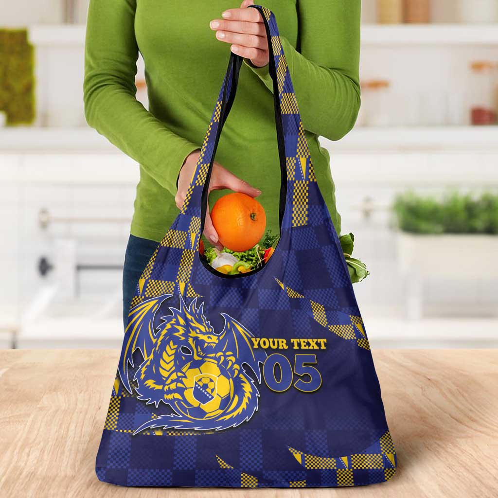 Custom Bosnia And Herzegovina Football Grocery Bag Fierce Dragon National Stars With Checker Patterns