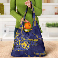 Custom Bosnia And Herzegovina Football Grocery Bag Fierce Dragon National Stars With Checker Patterns