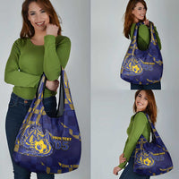 Custom Bosnia And Herzegovina Football Grocery Bag Fierce Dragon National Stars With Checker Patterns