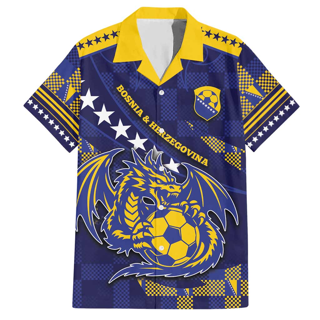 Custom Bosnia And Herzegovina Football Hawaiian Shirt Fierce Dragon National Stars With Checker Patterns