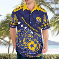 Custom Bosnia And Herzegovina Football Hawaiian Shirt Fierce Dragon National Stars With Checker Patterns