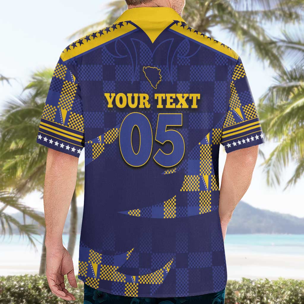 Custom Bosnia And Herzegovina Football Hawaiian Shirt Fierce Dragon National Stars With Checker Patterns