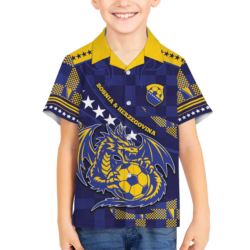 Custom Bosnia And Herzegovina Football Hawaiian Shirt Fierce Dragon National Stars With Checker Patterns