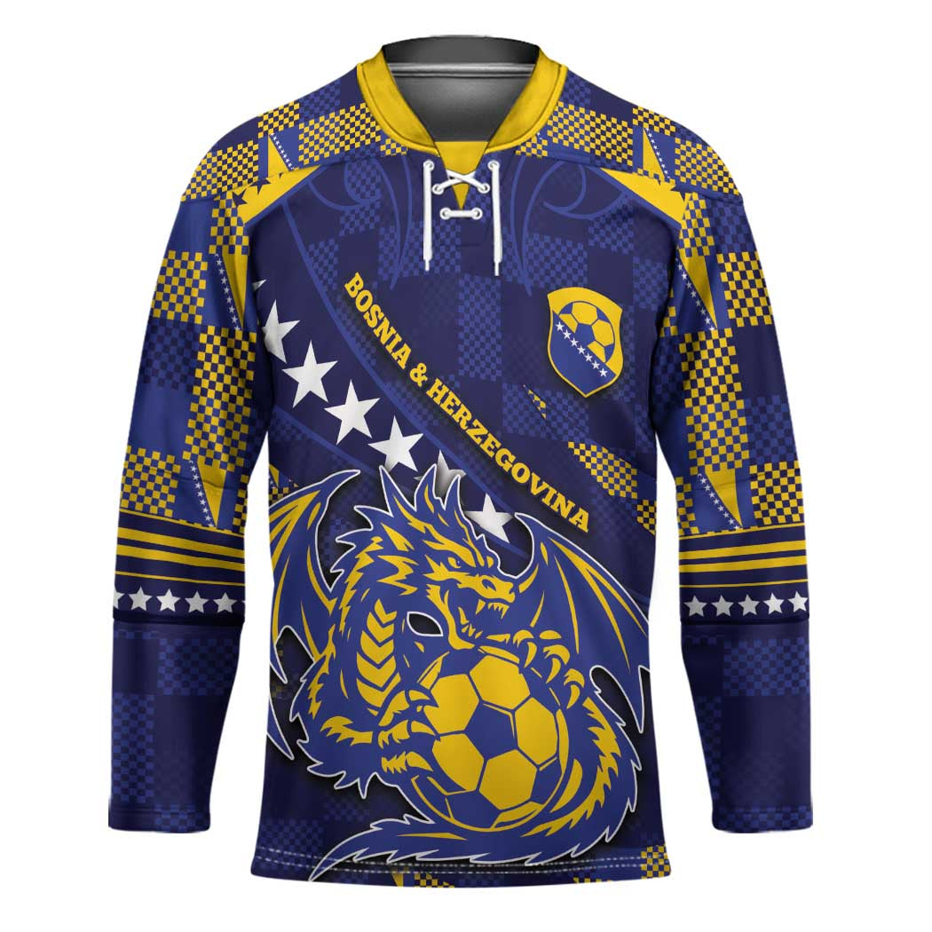 Custom Bosnia And Herzegovina Football Hockey Jersey Fierce Dragon National Stars With Checker Patterns