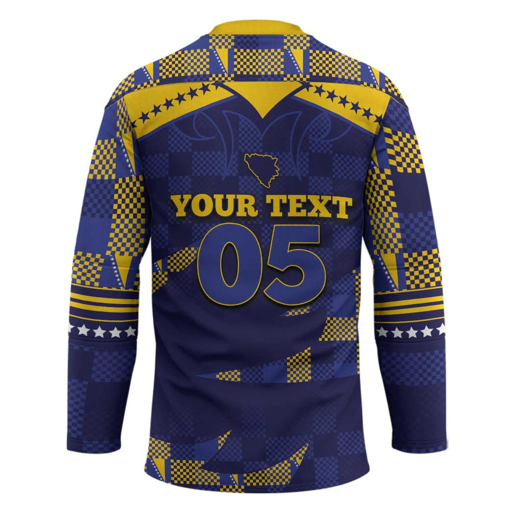 Custom Bosnia And Herzegovina Football Hockey Jersey Fierce Dragon National Stars With Checker Patterns