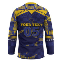 Custom Bosnia And Herzegovina Football Hockey Jersey Fierce Dragon National Stars With Checker Patterns