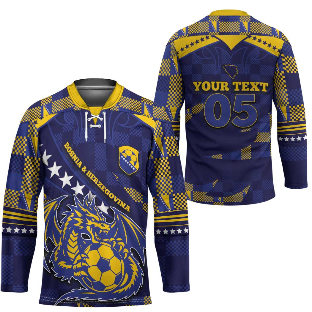 Custom Bosnia And Herzegovina Football Hockey Jersey Fierce Dragon National Stars With Checker Patterns