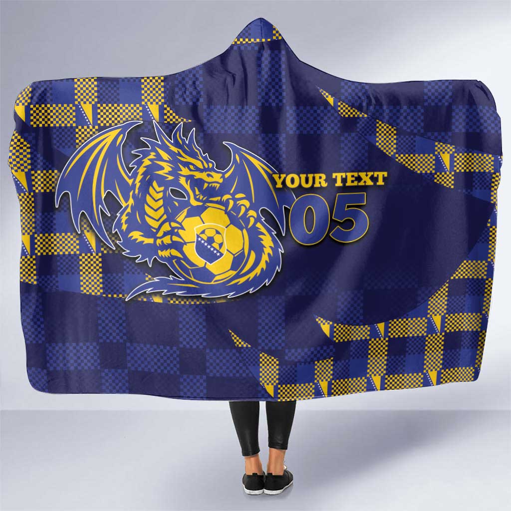 Custom Bosnia And Herzegovina Football Hooded Blanket Fierce Dragon National Stars With Checker Patterns