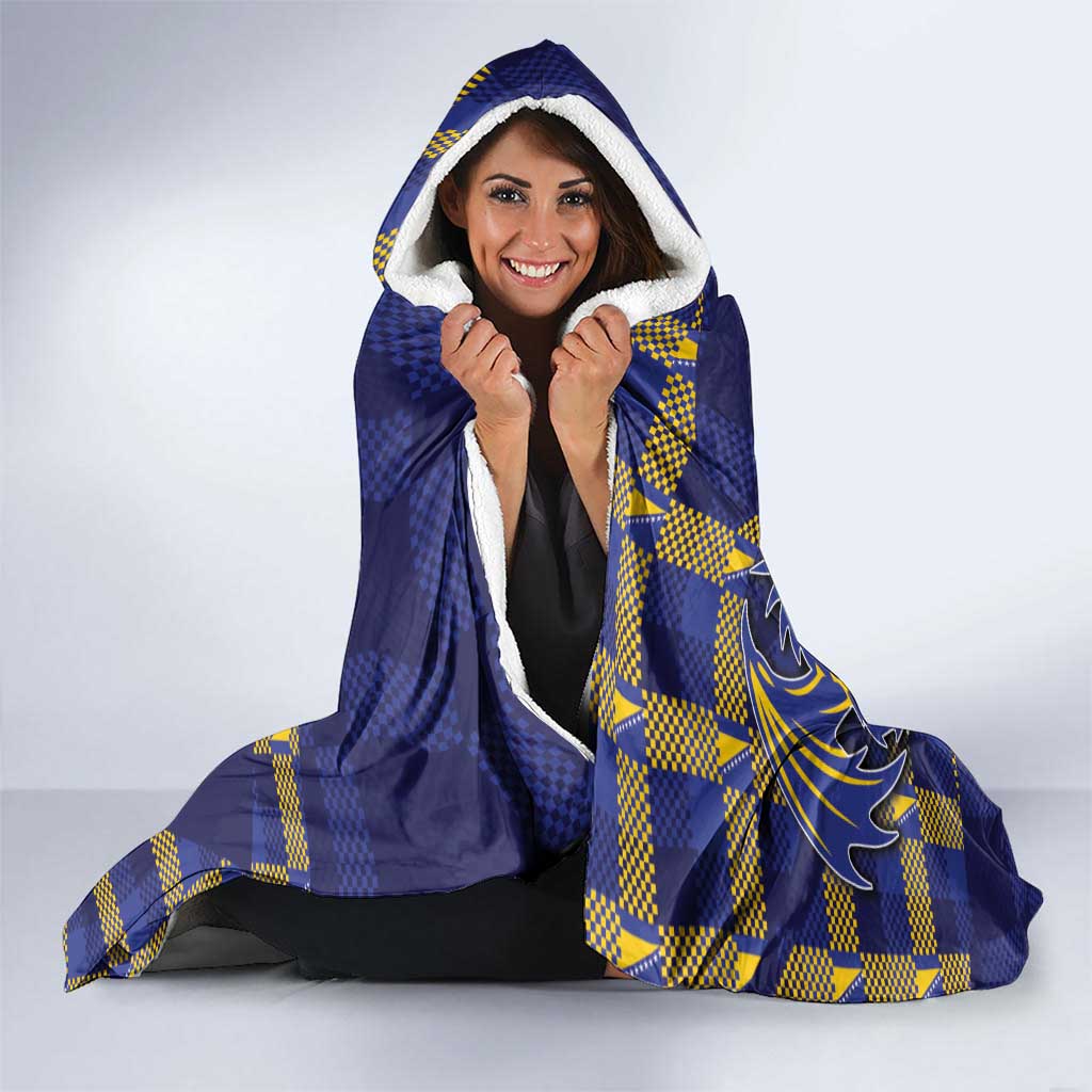 Custom Bosnia And Herzegovina Football Hooded Blanket Fierce Dragon National Stars With Checker Patterns
