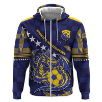 Custom Bosnia And Herzegovina Football Hoodie Fierce Dragon National Stars With Checker Patterns