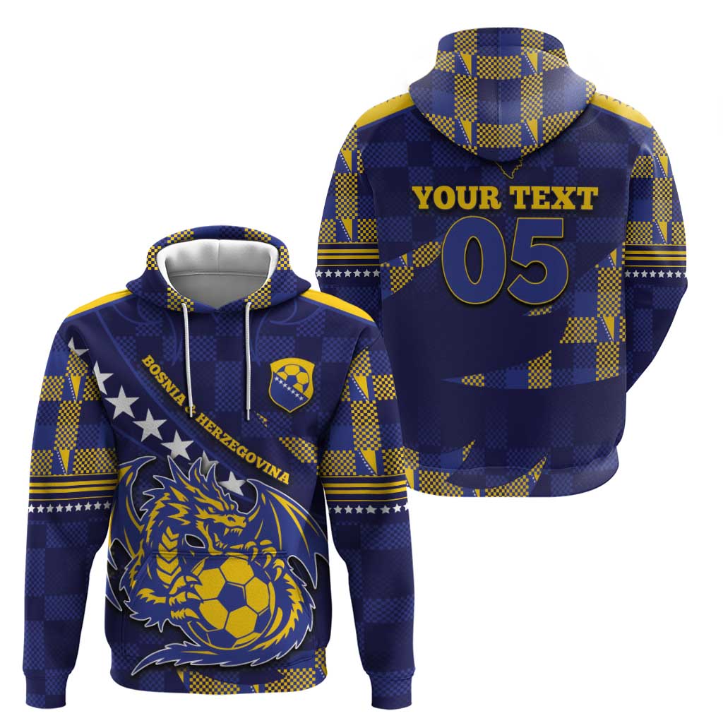 Custom Bosnia And Herzegovina Football Hoodie Fierce Dragon National Stars With Checker Patterns