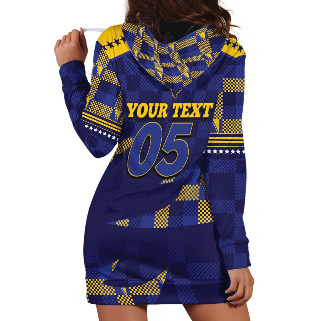 Custom Bosnia And Herzegovina Football Hoodie Dress Fierce Dragon National Stars With Checker Patterns