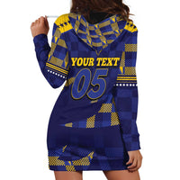 Custom Bosnia And Herzegovina Football Hoodie Dress Fierce Dragon National Stars With Checker Patterns