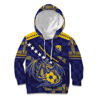 Custom Bosnia And Herzegovina Football Kid Hoodie Fierce Dragon National Stars With Checker Patterns