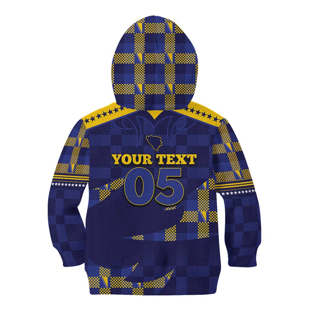 Custom Bosnia And Herzegovina Football Kid Hoodie Fierce Dragon National Stars With Checker Patterns