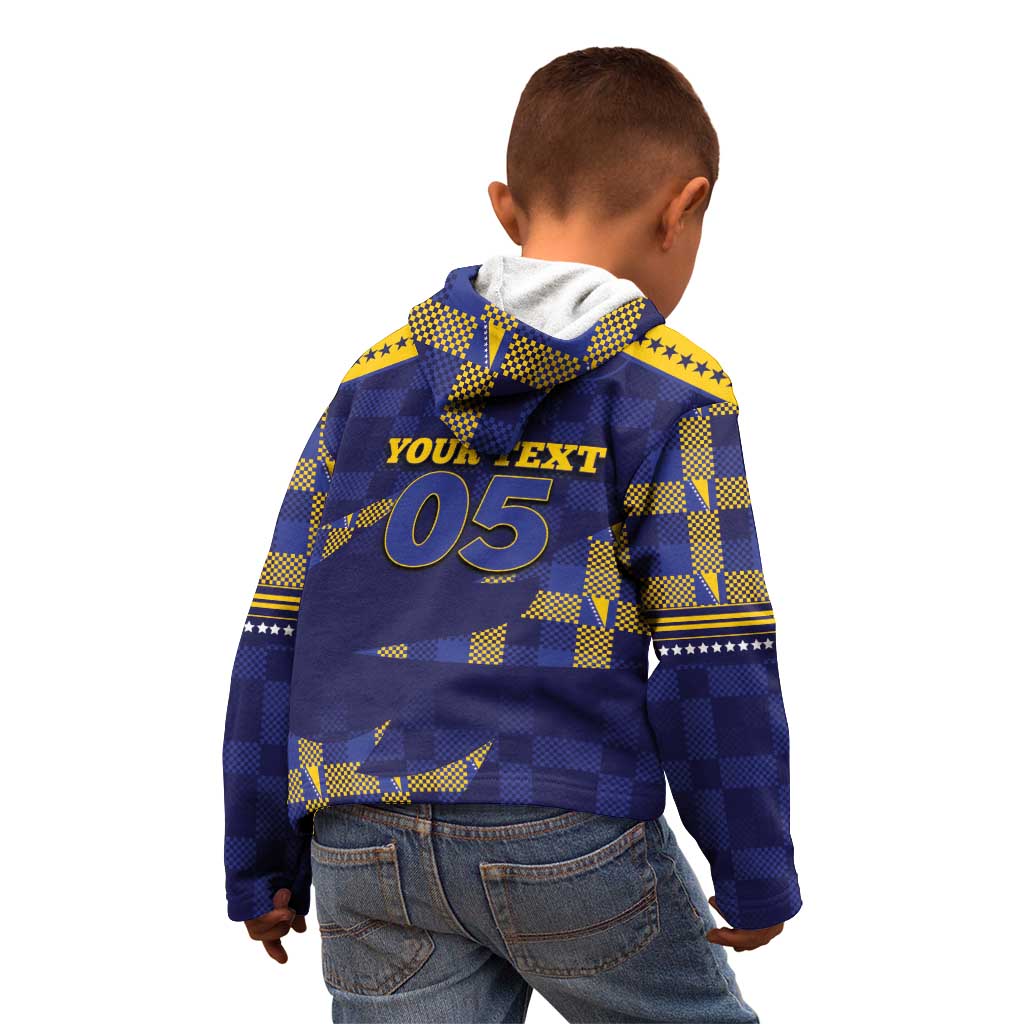Custom Bosnia And Herzegovina Football Kid Hoodie Fierce Dragon National Stars With Checker Patterns