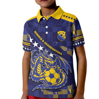 Custom Bosnia And Herzegovina Football Kid Polo Shirt Fierce Dragon National Stars With Checker Patterns