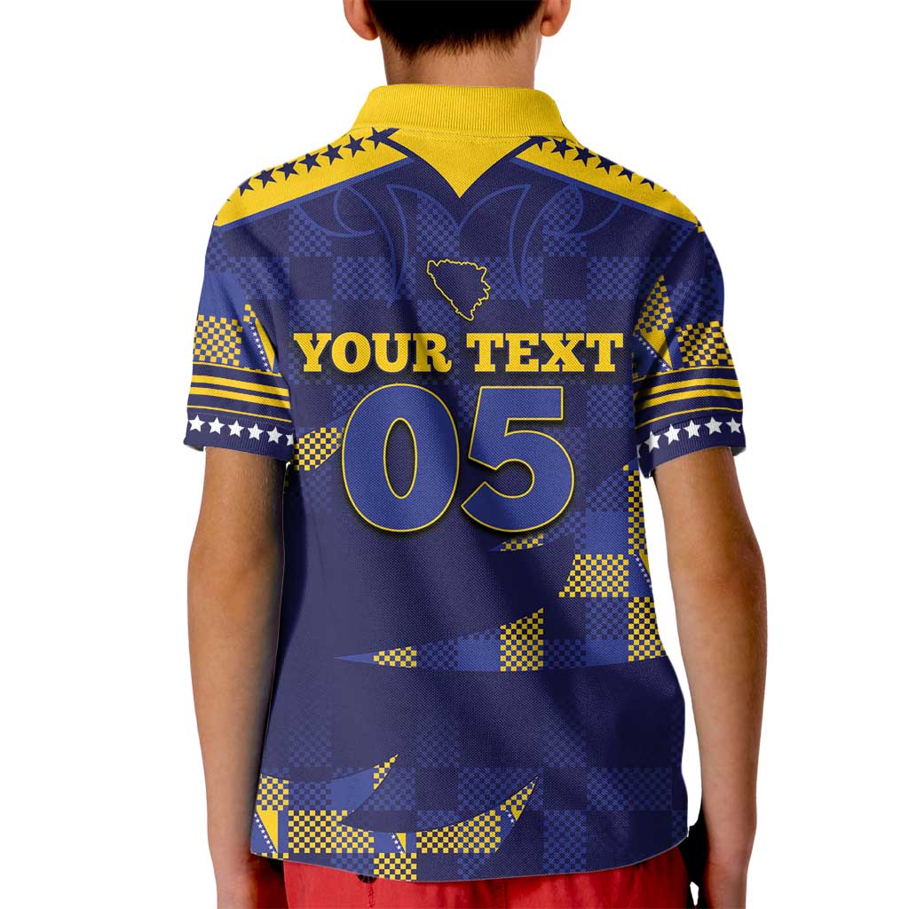 Custom Bosnia And Herzegovina Football Kid Polo Shirt Fierce Dragon National Stars With Checker Patterns