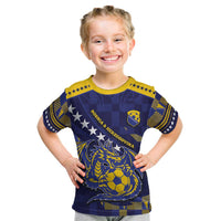 Custom Bosnia And Herzegovina Football Kid T Shirt Fierce Dragon National Stars With Checker Patterns