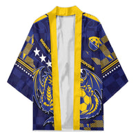 Custom Bosnia And Herzegovina Football Kimono Fierce Dragon National Stars With Checker Patterns