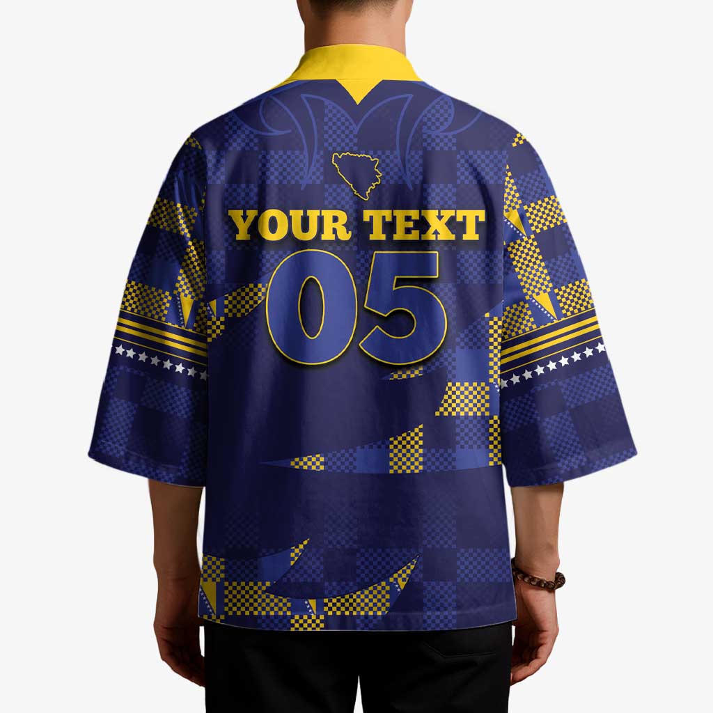 Custom Bosnia And Herzegovina Football Kimono Fierce Dragon National Stars With Checker Patterns