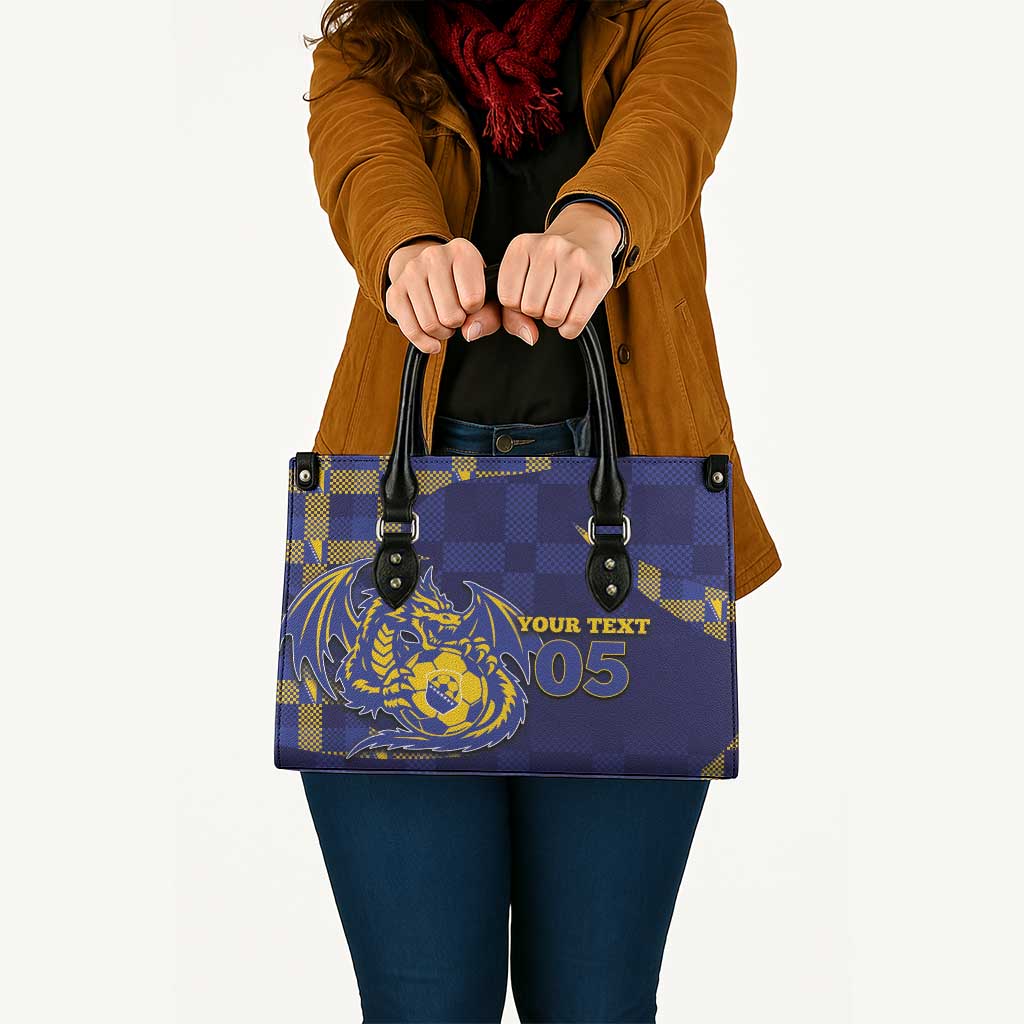 Custom Bosnia And Herzegovina Football Leather Bag Fierce Dragon National Stars With Checker Patterns