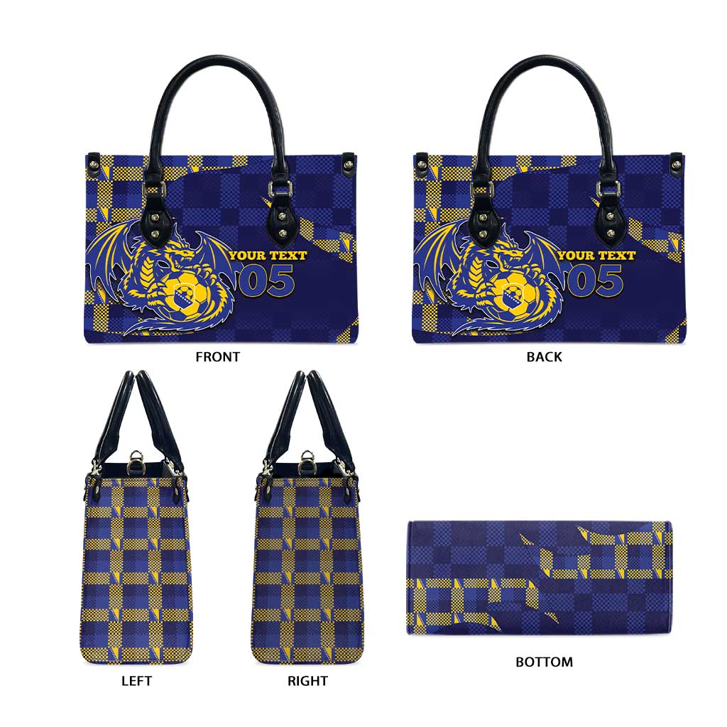 Custom Bosnia And Herzegovina Football Leather Bag Fierce Dragon National Stars With Checker Patterns