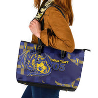 Custom Bosnia And Herzegovina Football Leather Tote Bag Fierce Dragon National Stars With Checker Patterns