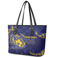 Custom Bosnia And Herzegovina Football Leather Tote Bag Fierce Dragon National Stars With Checker Patterns