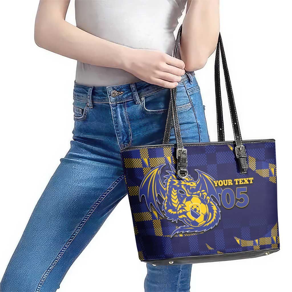 Custom Bosnia And Herzegovina Football Leather Tote Bag Fierce Dragon National Stars With Checker Patterns