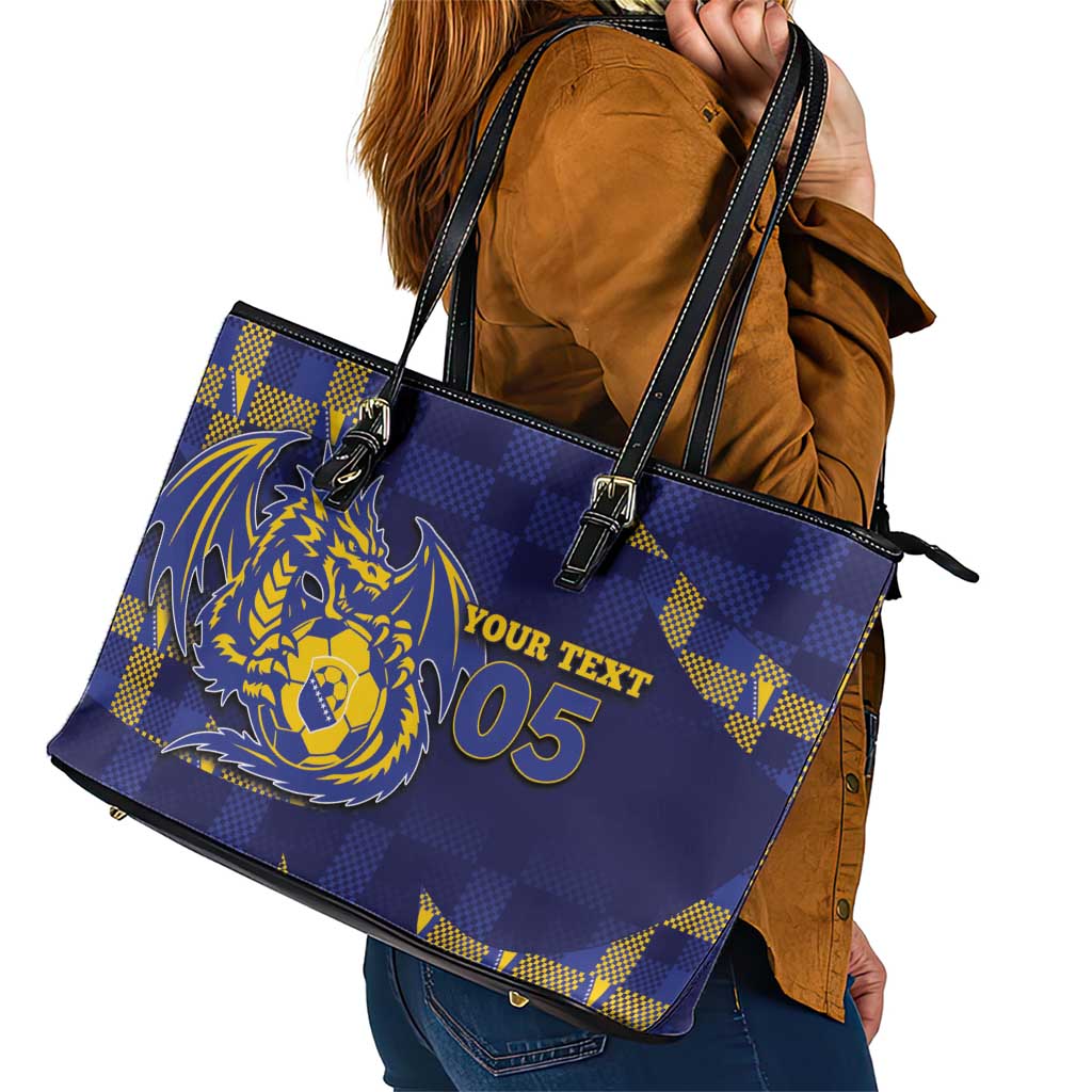 Custom Bosnia And Herzegovina Football Leather Tote Bag Fierce Dragon National Stars With Checker Patterns