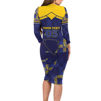 Custom Bosnia And Herzegovina Football Long Sleeve Bodycon Dress Fierce Dragon National Stars With Checker Patterns