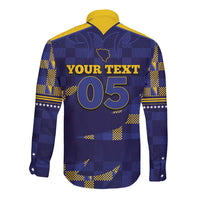 Custom Bosnia And Herzegovina Football Long Sleeve Button Shirt Fierce Dragon National Stars With Checker Patterns