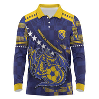 Custom Bosnia And Herzegovina Football Long Sleeve Polo Shirt Fierce Dragon National Stars With Checker Patterns