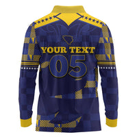 Custom Bosnia And Herzegovina Football Long Sleeve Polo Shirt Fierce Dragon National Stars With Checker Patterns