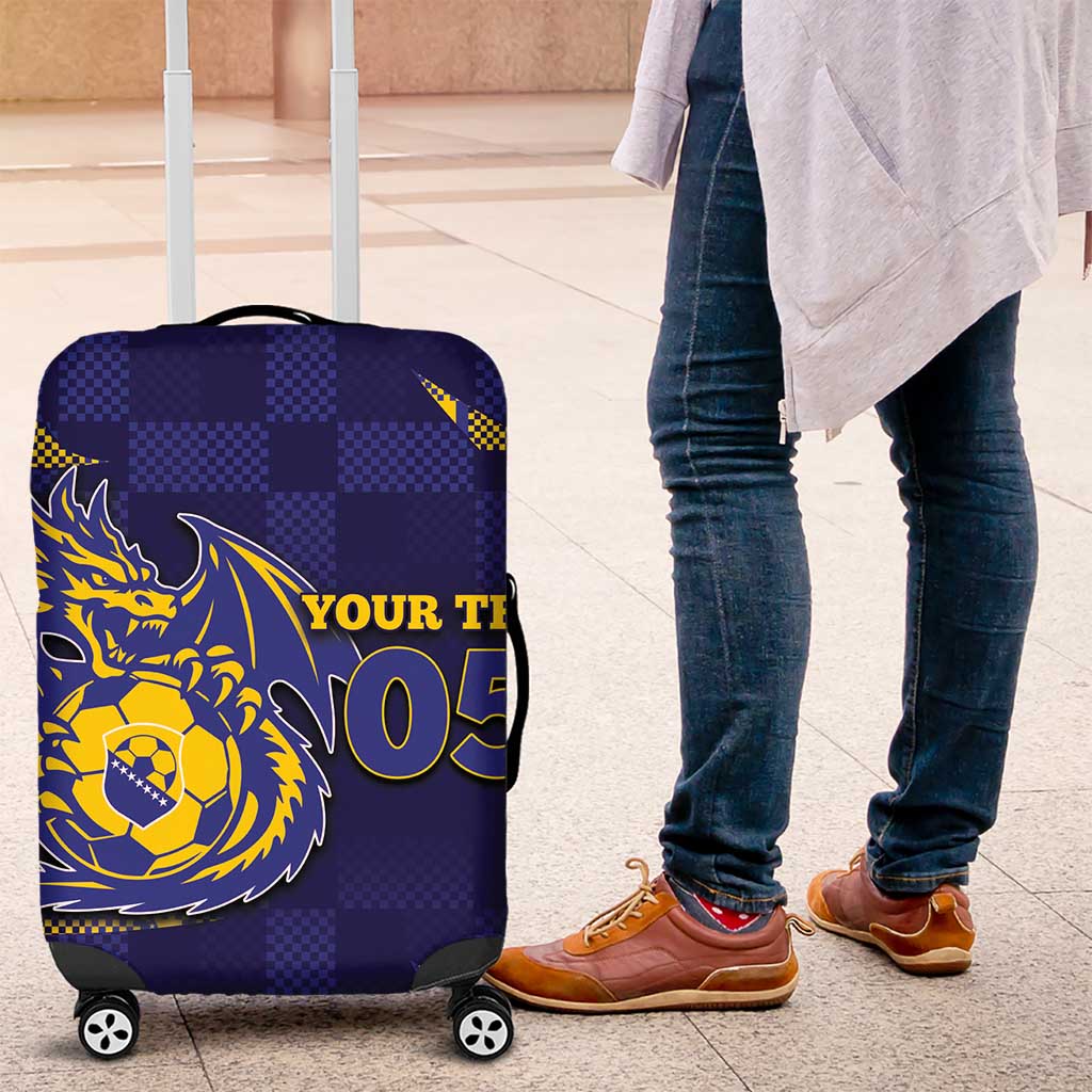 Custom Bosnia And Herzegovina Football Luggage Cover Fierce Dragon National Stars With Checker Patterns