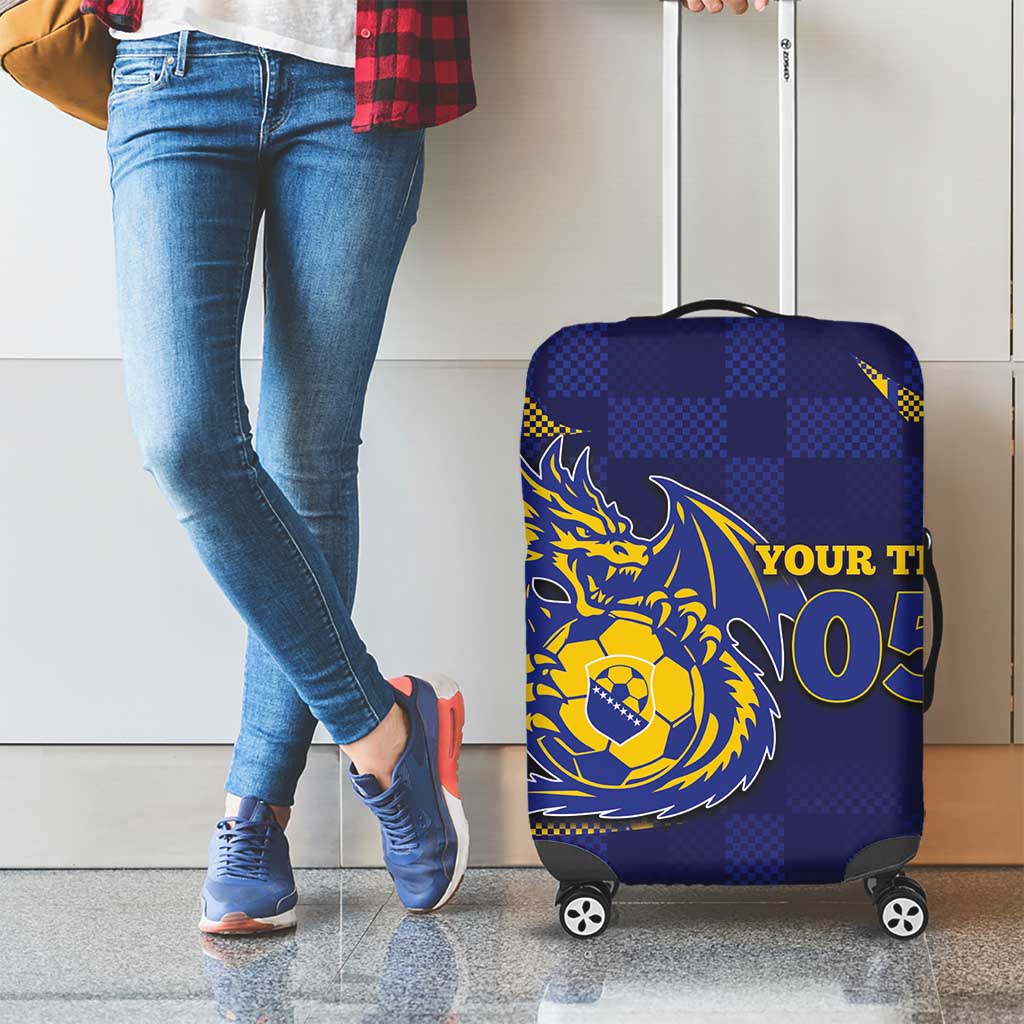 Custom Bosnia And Herzegovina Football Luggage Cover Fierce Dragon National Stars With Checker Patterns