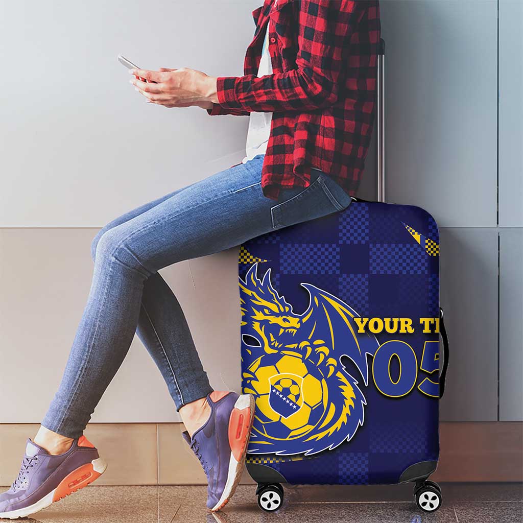 Custom Bosnia And Herzegovina Football Luggage Cover Fierce Dragon National Stars With Checker Patterns