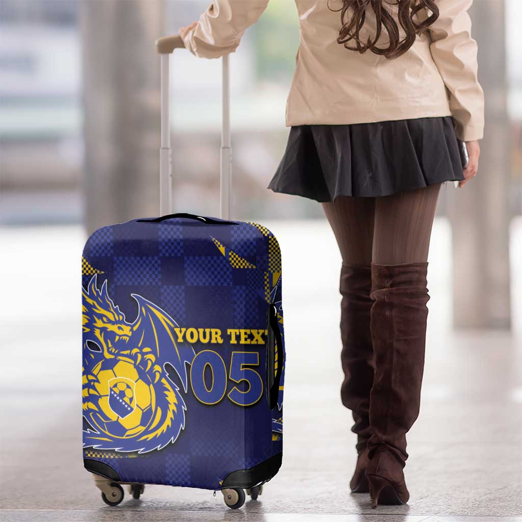 Custom Bosnia And Herzegovina Football Luggage Cover Fierce Dragon National Stars With Checker Patterns