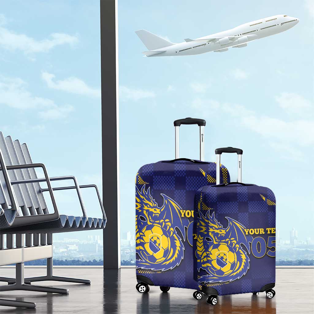Custom Bosnia And Herzegovina Football Luggage Cover Fierce Dragon National Stars With Checker Patterns