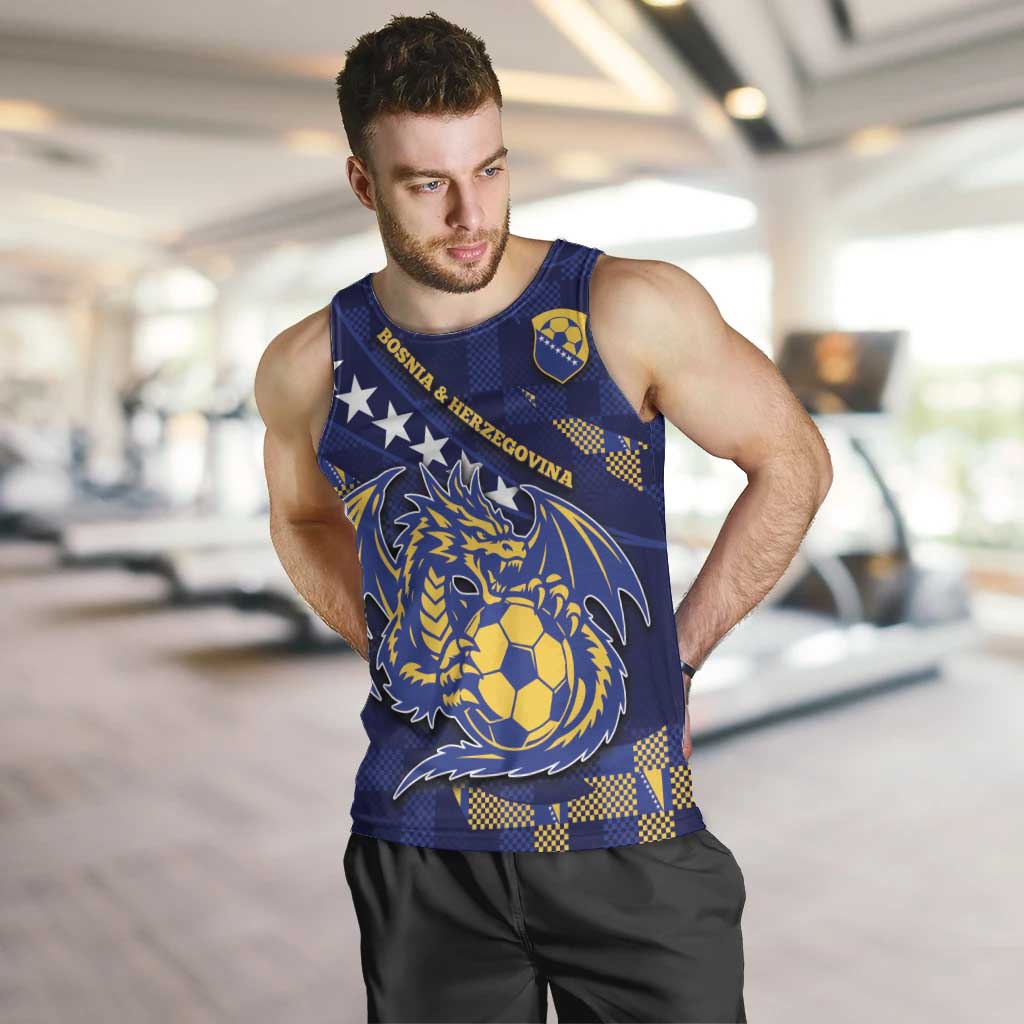 Custom Bosnia And Herzegovina Football Men Tank Top Fierce Dragon National Stars With Checker Patterns