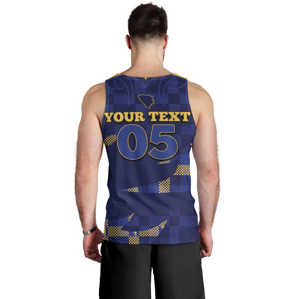 Custom Bosnia And Herzegovina Football Men Tank Top Fierce Dragon National Stars With Checker Patterns