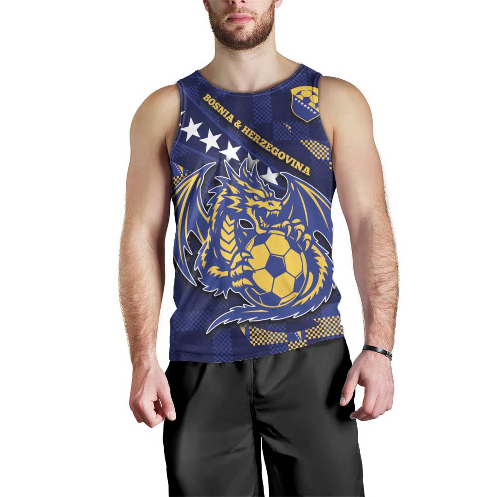 Custom Bosnia And Herzegovina Football Men Tank Top Fierce Dragon National Stars With Checker Patterns