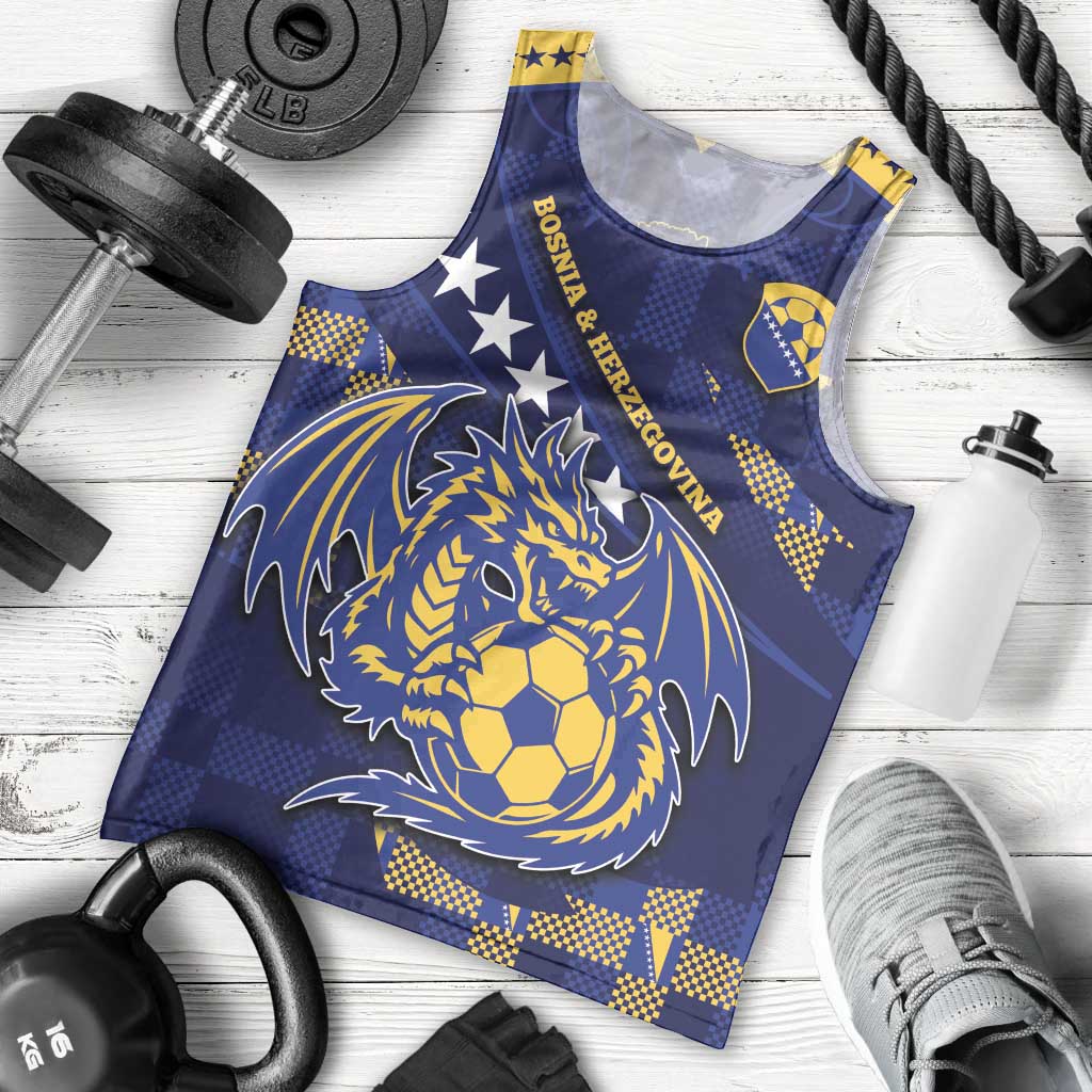 Custom Bosnia And Herzegovina Football Men Tank Top Fierce Dragon National Stars With Checker Patterns