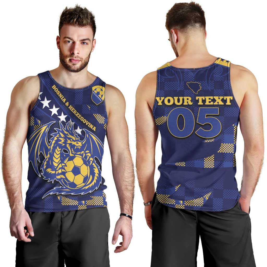 Custom Bosnia And Herzegovina Football Men Tank Top Fierce Dragon National Stars With Checker Patterns
