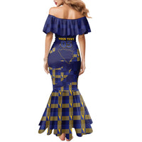 Custom Bosnia And Herzegovina Football Mermaid Dress Fierce Dragon National Stars With Checker Patterns