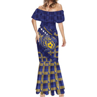 Custom Bosnia And Herzegovina Football Mermaid Dress Fierce Dragon National Stars With Checker Patterns